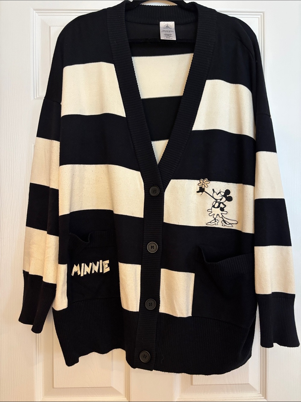Disney Black and Cream Striped Minnie Mouse Cardigan w/Embroidery